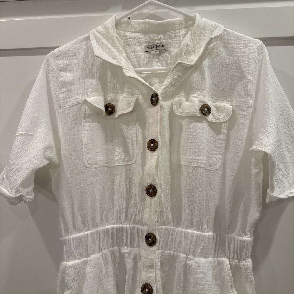 Albion Light Summer Gauze Fabric Jumpsuit With Wooden Buttons Size Small - Picture 5 of 13